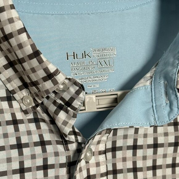 Huk Men’s Size XXL Long Sleeve Button Down Black and Gray Checkered Print Shirt - Picture 4 of 6